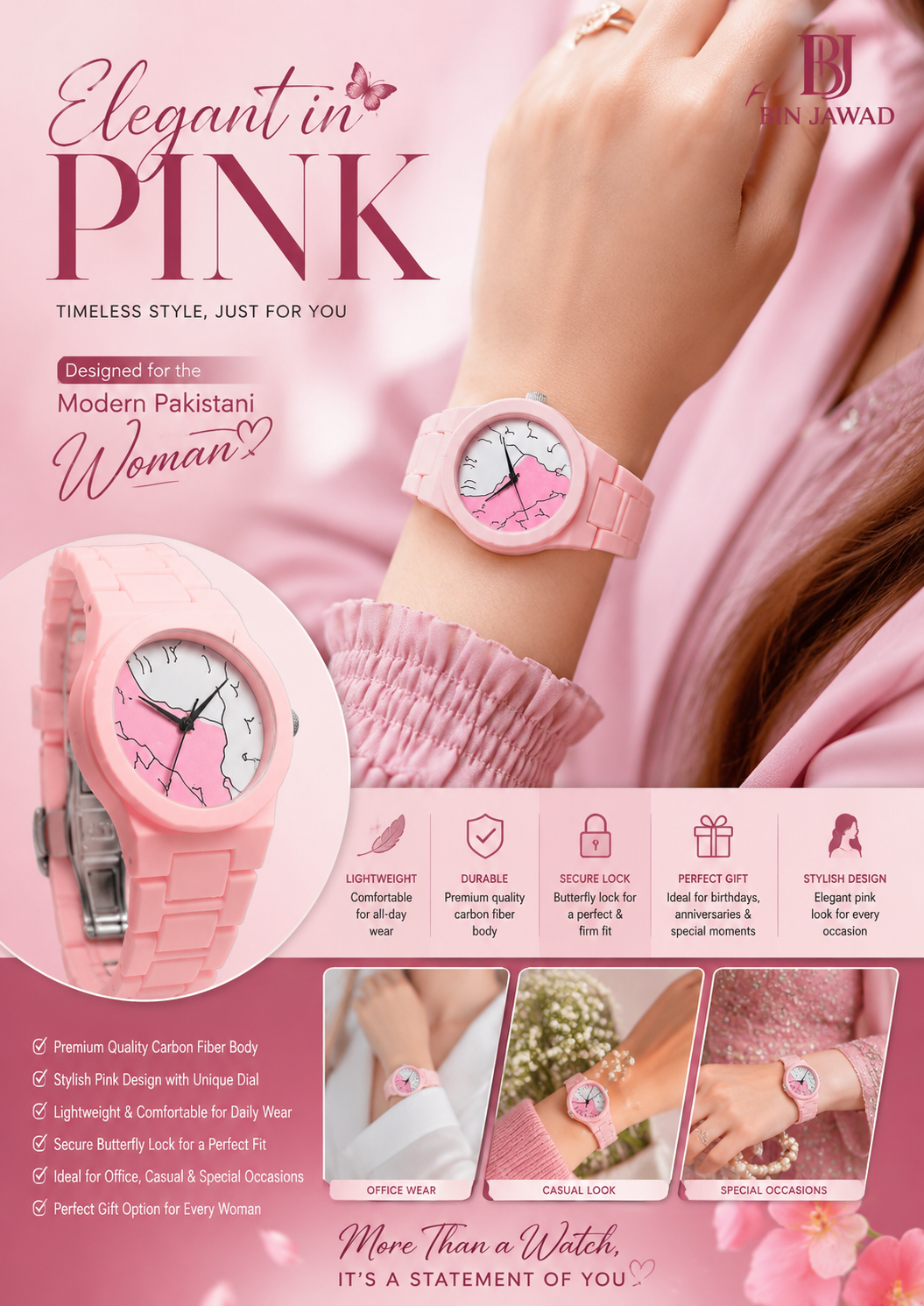Women's Pink Fashion Watch – Lightweight & Stylish Design