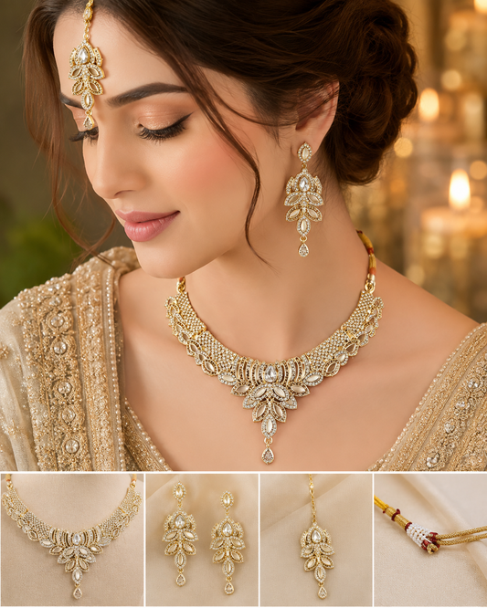 Golden Badam Patti Necklace Set for Women