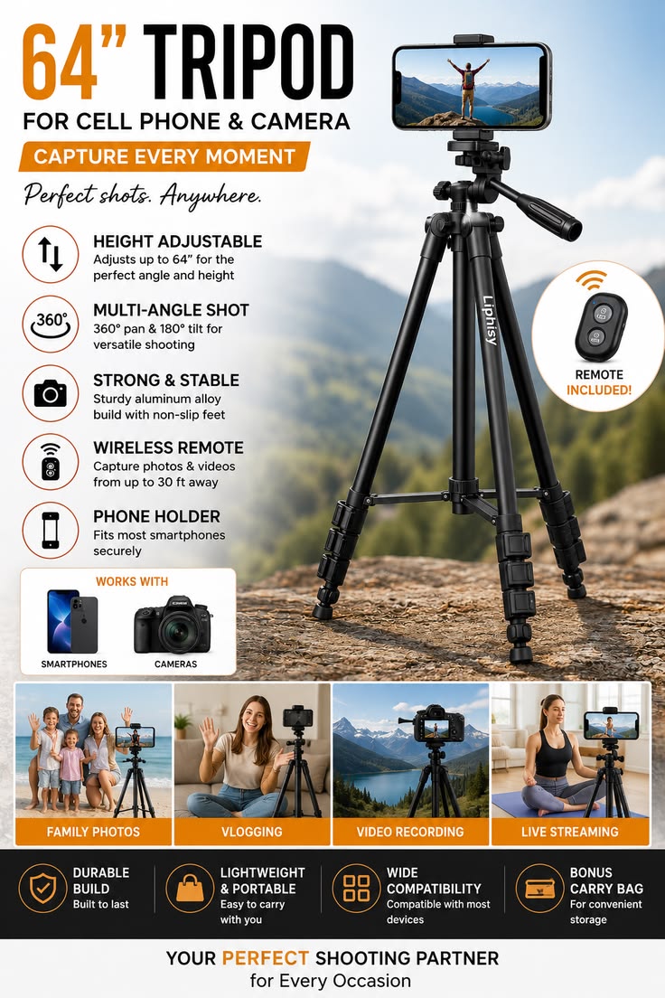 3110 Mobile Stand Tripod – 3.5 Feet Adjustable Tripod for Smartphones
