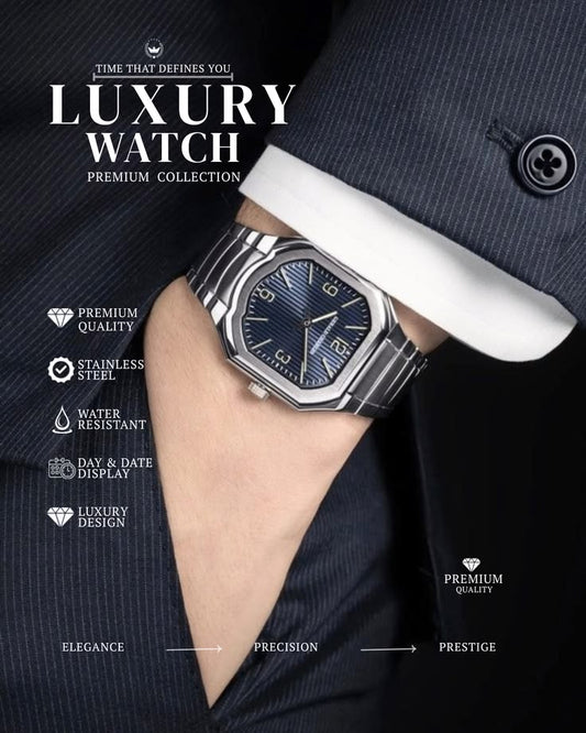 Men's Square Stainless Steel Watch – Silver Quartz Watch