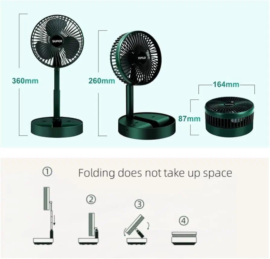 Portable Rechargeable Fan – Foldable 180° Rotating Table Fan