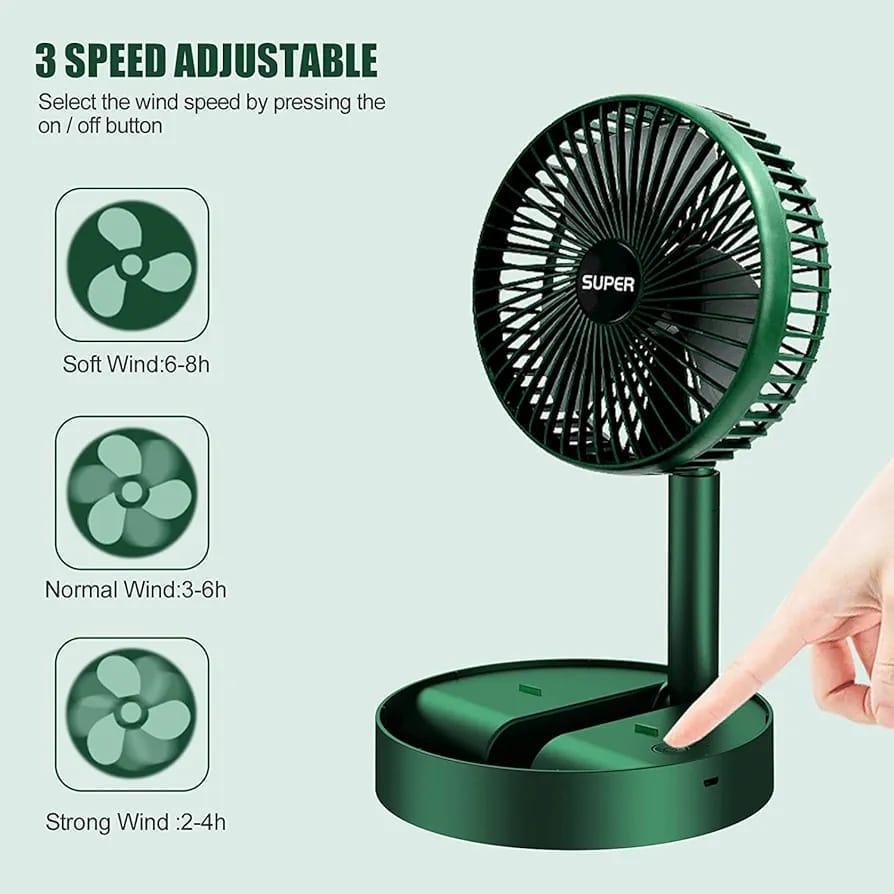 Portable Rechargeable Fan – Foldable 180° Rotating Table Fan