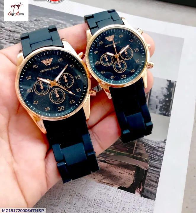 Couple Watches Set – Black & Gold Quartz Watches for Couples