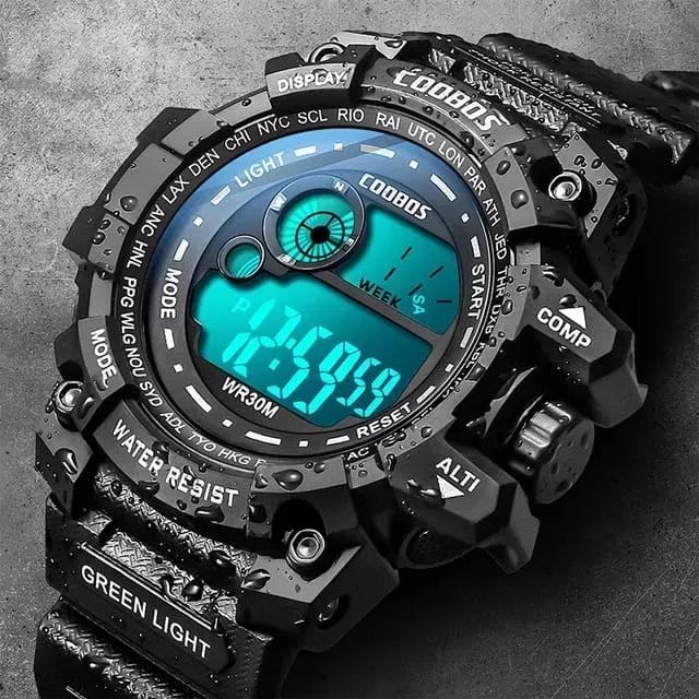 Men's Sports Digital Watch – Black & Blue Water Resistant