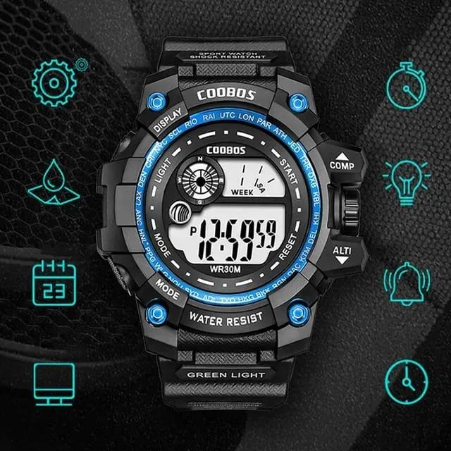 Men's Sports Digital Watch – Black & Blue Water Resistant