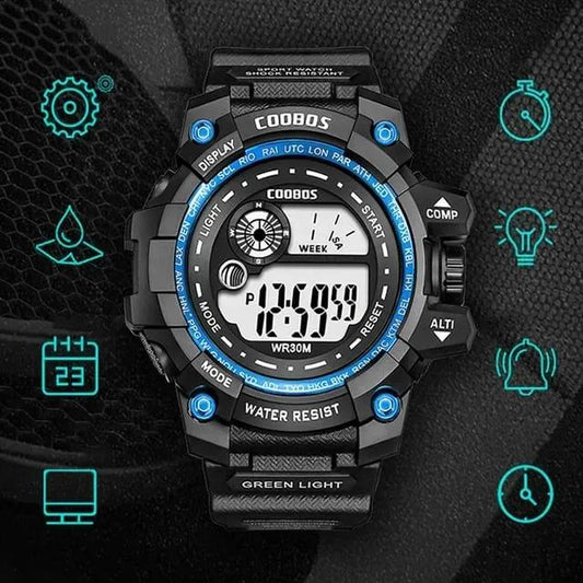Men's Sports Digital Watch – Black & Blue Water Resistant