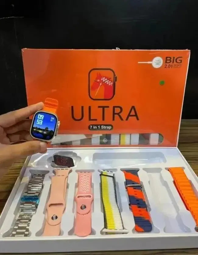 ULTRA 7-in-1 Smart Watch – Rechargeable with Multicolor Straps