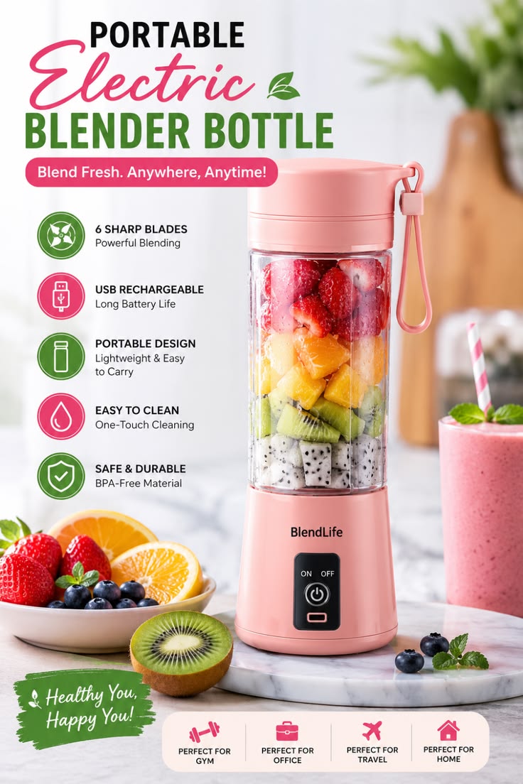 Mini Portable Blender USB Rechargeable | Smoothie & Juice Maker